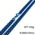 Blue retro stainless steel Cuban link chain necklace for men with 140g weight and 10mm width - 10mm Blue (KN284967-KFC)