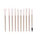Macro view of 10-piece eye makeup brush set with rose gold ferrules and soft fiber bristles - 10Pcs Set (PVC Box) / Pink