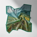 Détail d'un carré de soie avec la peinture à l'huile Champ de blé et cyprès de Van Gogh - 53cm / Champ de blé avec cyprès Vert - Van Gogh