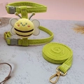 Adjustable green corduroy dog harness vest with cute yellow plush bee doll and leash set - Size S (2-6) / Green