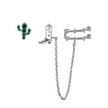 Silver cactus stud earring set with green zircon, cowboy boot chain, and ear cuff - 3-Piece Cactus Cowboy Boots Set (EH00834 White Gold) / Silver