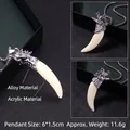 Collana con ciondolo a testa di drago e dente di lupo in argento antico vintage - Zanna Bianca Testa d'Argento / Catena in Acciaio 70cm