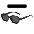 Oval concave sunglasses with black frame and dark lenses C1 variant for a retro look - Glossy Black/Grey Lens