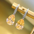 S925 silver hook earrings featuring pear-cut yellow gemstones and pave zircon accents - Yellow Diamond Teardrop Earrings Led-102