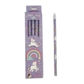 Set van 12 driehoekige HB houten potloden met regenboog-eenhoornpatronen en doos - Paars