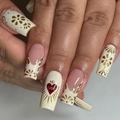 Handmade milky white press-on nails with golden floral patterns and red heart design - No Accessories Style / X-0462 White Gold Floral
