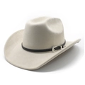 Minimalist beige suede western cowboy hat with a thin black leather belt and silver buckle - M(56-58cm) / Beige
