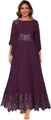 Elegant dark purple chiffon evening dress with lace appliques and sequined cape sleeves - Purple / US size 2 (S)