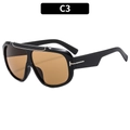 Occhiali da sole oversize C3 lenti marroni con montatura nera e dettagli in metallo T - Montatura Nera Lenti Tè Chiaro