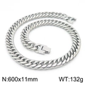 Halskette aus Edelstahl, doppelt gewebte Panzerkette in Silber, 600x11mm, Gewicht 132g - Stahl (600x11mm)