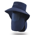 Dark blue wide brim sun hat with removable face mask and neck flap for outdoor protection - Navy Blue