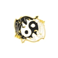 Yin Yang dragon enamel pin in black and white with gold stars on white background - Tai Chi Dragon (XZ5989)