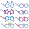 Mermaid party decoration set with 8 glittery paper glasses featuring sea creatures - Paper Party Glasses