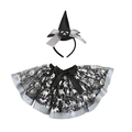 Halloween kids wizard hat headband and black tutu set with cat and star prints - Silver Tutu Skirt And Witch Hat Headband / Silver
