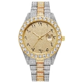 Luxury hiphop watch in silver gold steel with full crystal pave and Arabic numerals - Two-tone Arabic Numerals