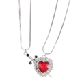 Cupid's heart earrings featuring red heart crystal and silver dagger piercing detail - Silver Tone - Gothic Red Heart Sword Necklace