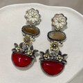 2509026 Resin Diamond-studded Petal Long Earrings