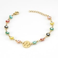 Colorful Evil Eye chain bracelet in 18K gold-plated stainless steel with letter W charm - Letter W