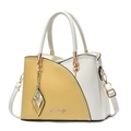 Chic yellow and white color-block PU leather handbag with golden butterfly charm - Yellow Contrast White