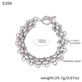 Bracciale a doppia maglia in acciaio inossidabile argento con chiusura a ginocchiera OT - Bracciale Colore Acciaio (E398)