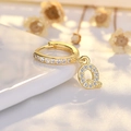 Gold plated S925 silver hoop earring with letter Q pendant and white zircons - Letter Q (Gold)