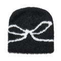 Berretto di peluche nero da donna con motivo a fiocco jacquard bianco per l'inverno - M (56-58cm) / Nero