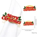 Detail view of Merry Christmas napkin ring with measurements and holly leaf decor - 14-Merry Christmas Logo