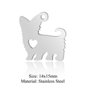 Ciondolo sagoma di cane in acciaio inossidabile con cuore traforato, finitura argento - Cane con Cuore d'Argento (5 Pz/Confezione)