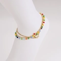 Colorful handmade beaded butterfly anklet with gold chain and iridescent shell charm - Anklet