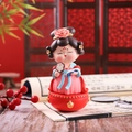 Q-version Tang Dynasty lady figurine in traditional dress with fan and book ornament - Maiden Holding Fan (1088-36) / M