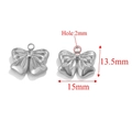 Pair of polished silver stainless steel bow pendants for DIY jewelry with 2mm hole - Steel-G (1.569g)