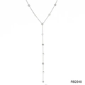 Silver Y-shaped tassel necklace with polished metal discs and sparkling zircons - Silver White Zirconia Style (PBD548)