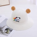 Sombrero de sol beige para niños con bordado de panda y pequeñas orejas en 3D - 52-56CM / Blanco
