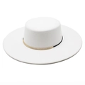 Sombrero de fieltro de lana blanco con ala plana de 10cm y detalle dorado - M(56-58cm) / Blanco