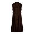 Détail de la robe sans manches marron foncé avec boutons métalliques et boucles de taille - XS / café