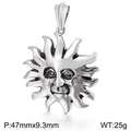 Vintage sun god pendant in silver steel with 47mm size and rays detailing - Silver Radiant Sun (KP36499-D)