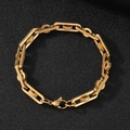 Bracciale a catena industriale dorata con maglie testurizzate e chiusura a moschettone - Stile Catena a Ingranaggi Oro (KB186673-Z)
