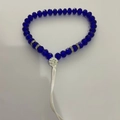 Fashion geometric dark blue crystal resin bead phone strap with white tassel detail - Dark Blue Faceted Beads
