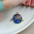 Blue enamel cat charm with gold stars and moon for jewelry making and DIY crafts - Star Cat