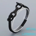 Men's black braided leather bracelet with 304 stainless steel clasp, 210x4mm size - Style B Black (KB205369-JR)