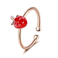 Rose gold adjustable ring featuring a red strawberry enamel design with green leaves - Adjustable Open / Rose Gold