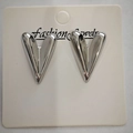 Elegant silver heart-shaped V-style stainless steel stud earrings on display card - Steel Long Heart (G-499)