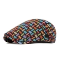 Vintage bunte Schiebermütze mit Jacquard-Karomuster und verstellbarer Schnalle - Seiten-Schnallen-Stil / Dunkelblau