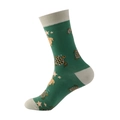 Mid-calf cotton socks in dark green with cream accents and turtle star patterns - Dark Green Turtle Star