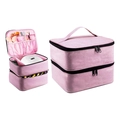 Pink double-layer portable nail polish and essential oil storage bag with dual zippers - Pink