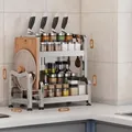 30cm double-tier stainless steel kitchen rack with knife holder and seasoning storage - Double Layer 30cm + Knife Rack + Cutting Board Rack + Hooks