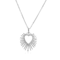 Detailed view of silver heart pendant necklace with radiant rays and micro-pave zircons - Silver White Zirconia Necklace