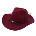 Cappello da cowboy bordeaux in feltro con fibbia a testa di toro e nastri decorativi - Taglia unica / Borgogna