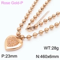 Rose gold heart pendant necklace with champagne rhinestones on a 6mm ball chain - Rose Gold Heart Bead Necklace (KN234429-Z)