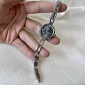 Minimalist women's quartz watch featuring silver chain strap and black round dial - Silver Case Black Dial